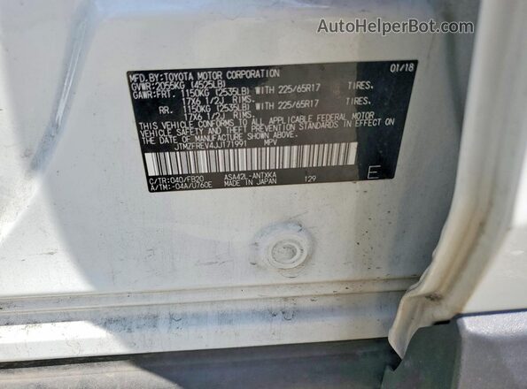 JTMZFREV4JJ171991 2018 TOYOTA RAV4 White Вид наклейки з VIN-кодом