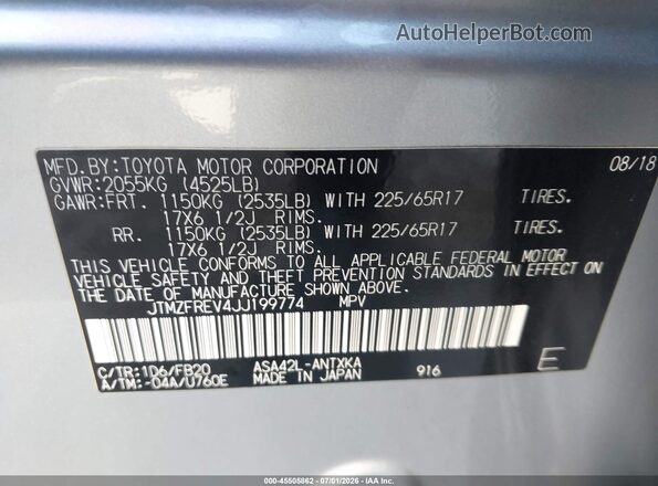 JTMZFREV4JJ199774 2018 TOYOTA RAV4 Gray Engine compartment view