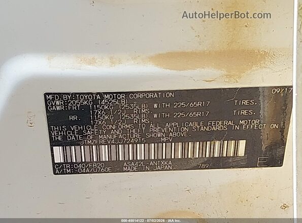 JTMZFREV4JJ724915 2018 TOYOTA RAV4 White Widok komory silnika