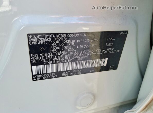 JTMZFREV4JJ747806 2018 TOYOTA RAV4 White VIN sticker view