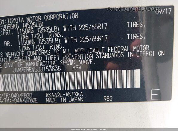 JTMZFREV5JJ153838 2018 TOYOTA RAV4 White Engine compartment view