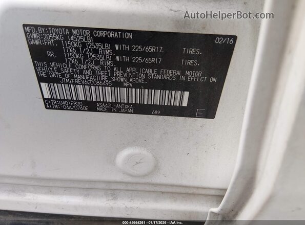 JTMZFREV6GD086495 2016 TOYOTA RAV4 White Շարժիչի բաժամունքի տեսք