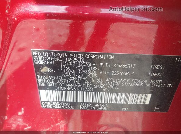 JTMZFREV6HJ117361 2017 TOYOTA RAV4 Red ძრავის განყოფილების ხედი