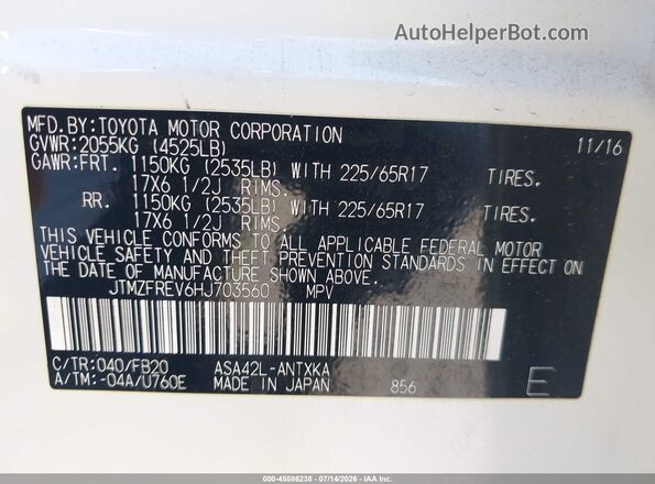 JTMZFREV6HJ703560 2017 TOYOTA RAV4 White Շարժիչի բաժամունքի տեսք