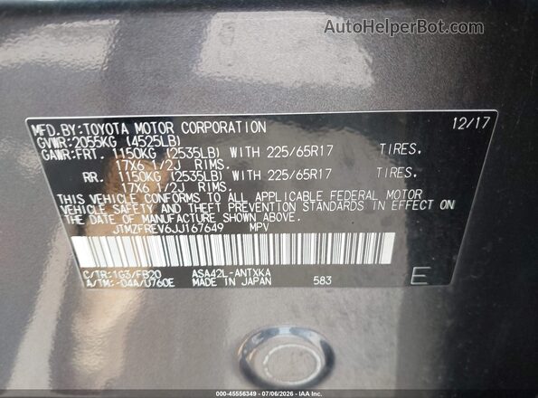 JTMZFREV6JJ167649 2018 TOYOTA RAV4 Gray Vista del compartimento del motor