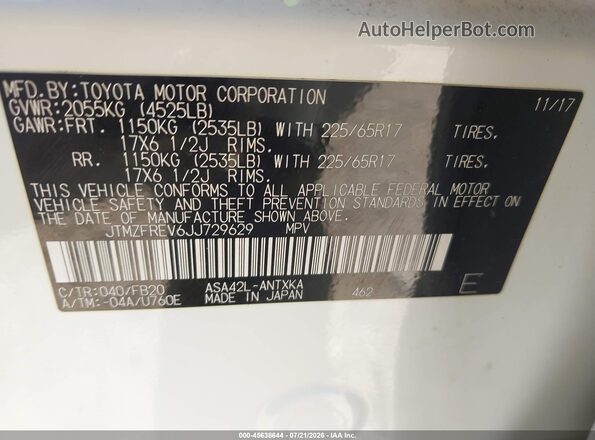 JTMZFREV6JJ729629 2018 TOYOTA RAV4 White Engine compartment view