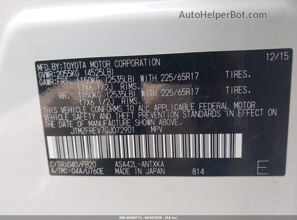 JTMZFREV7GJ072901 2016 TOYOTA RAV4 White Շարժիչի բաժամունքի տեսք