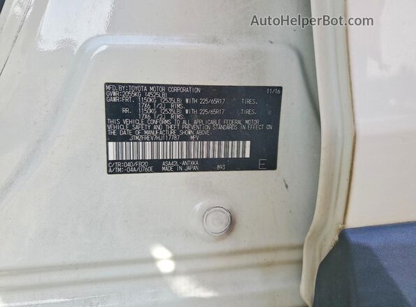 JTMZFREV7HJ117787 2017 TOYOTA RAV4 White VIN կոդի պիտակի տեսք