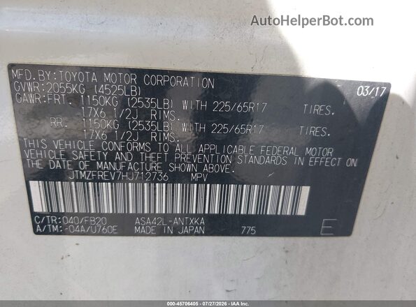 JTMZFREV7HJ712736 2017 TOYOTA RAV4 White Engine compartment view