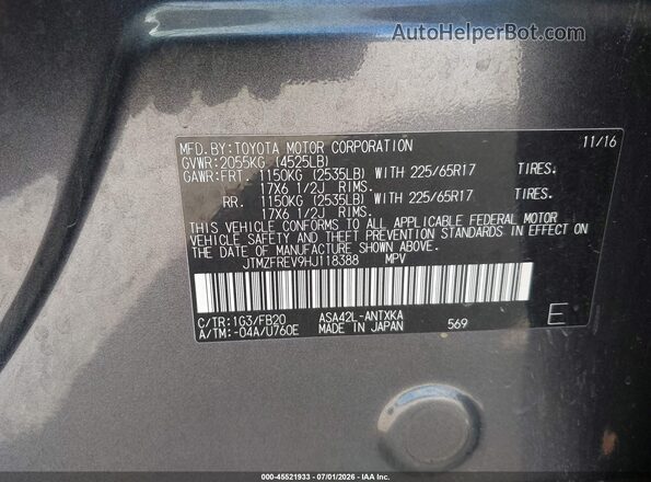 JTMZFREV9HJ118388 2017 TOYOTA RAV4 Gray Vista del compartimento del motor