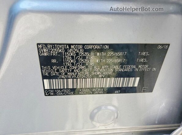 JTMZFREV9JD126253 2018 TOYOTA RAV4 Silver VIN կոդի պիտակի տեսք