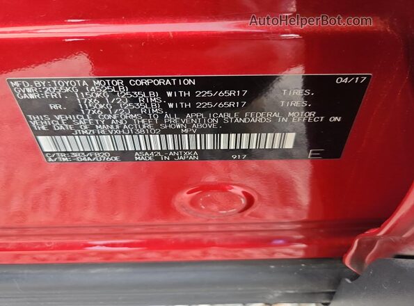 JTMZFREVXHJ138102 2017 TOYOTA RAV4 Red Vista del compartimento del motor
