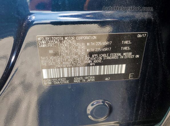 JTMZFREVXHJ718627 2017 TOYOTA RAV4 Blue Widok naklejki z numerem VIN