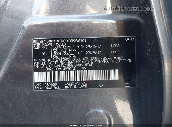 JTMZFREVXJJ155553 2018 TOYOTA RAV4 Gray Engine compartment view