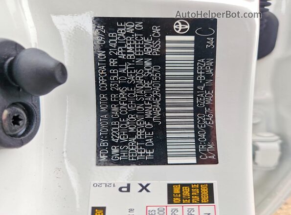 JTNABAAE2RA015570 2024 TOYOTA GR Белый Вид наклейки с VIN-кодом
