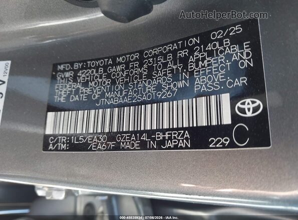 JTNABAAE2SA019267 2025 TOYOTA GR COROLLA Gray Widok komory silnika