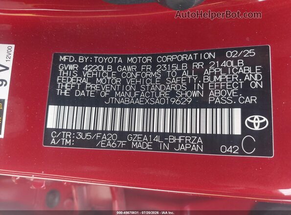 JTNABAAEXSA019629 2025 TOYOTA GR COROLLA Red Engine compartment view