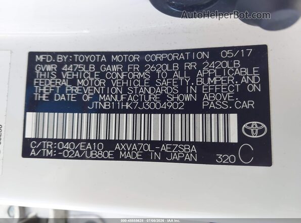 JTNB11HK7J3004902 2018 TOYOTA CAMRY White Շարժիչի բաժամունքի տեսք