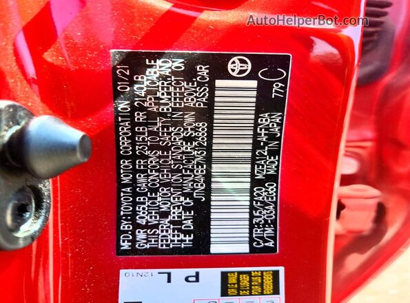 JTNB4MBE7M3126868 2021 TOYOTA COROLLA Красный Вид подкапотного пространства