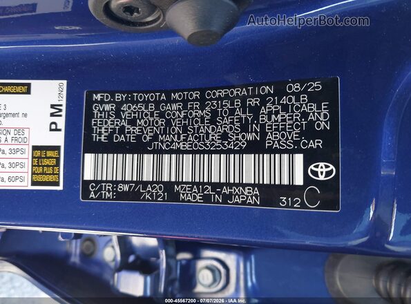 JTNC4MBE0S3253429 2025 TOYOTA COROLLA Blue Engine compartment view