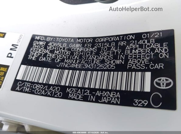 JTNC4MBE3M3125205 2021 TOYOTA COROLLA White Widok komory silnika
