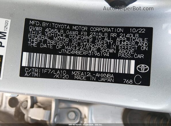 JTNC4MBEXP3196194 2023 TOYOTA COROLLA Серебряный Вид подкапотного пространства
