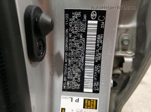 JTND4MBE2R3222049 2024 TOYOTA COROLLA Silver Vista de la etiqueta del VIN