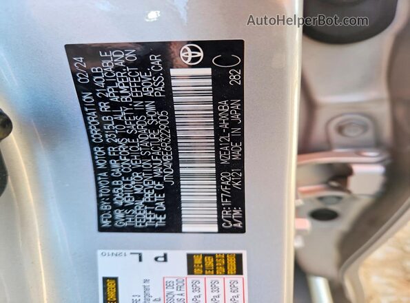 JTND4MBE6R3229005 2024 TOYOTA COROLLA Silver Vista de la etiqueta del VIN