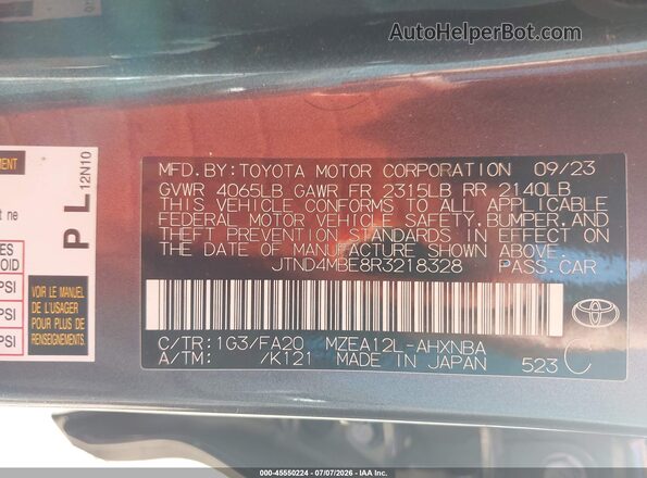 JTND4MBE8R3218328 2024 TOYOTA COROLLA Серый Вид подкапотного пространства