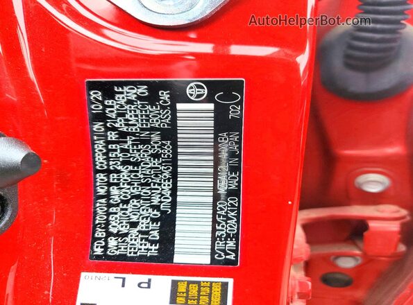JTND4MBE9M3115864 2021 TOYOTA COROLLA Red VIN sticker view
