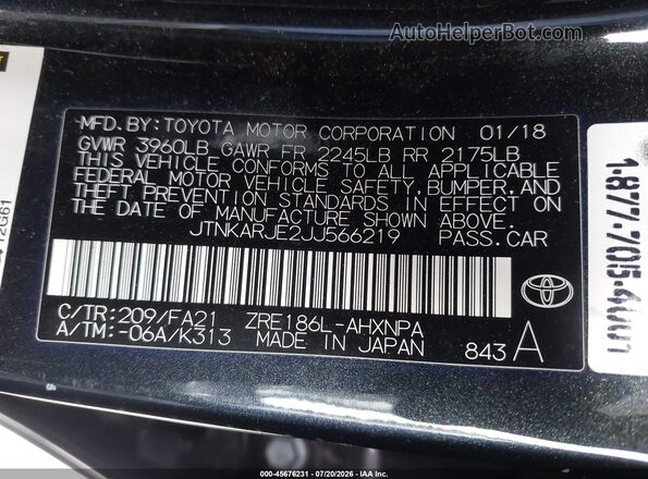 JTNKARJE2JJ566219 2018 TOYOTA COROLLA IM Black Engine compartment view