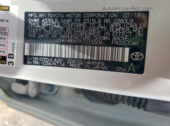 JTNKHMBX1K1015506 2019 TOYOTA C-HR White Widok naklejki z numerem VIN