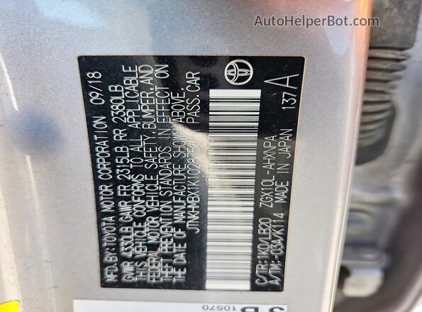 JTNKHMBX1K1028756 2019 TOYOTA C-HR Silver Widok naklejki z numerem VIN