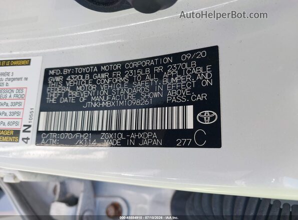 JTNKHMBX1M1098261 2021 TOYOTA C-HR White ძრავის განყოფილების ხედი