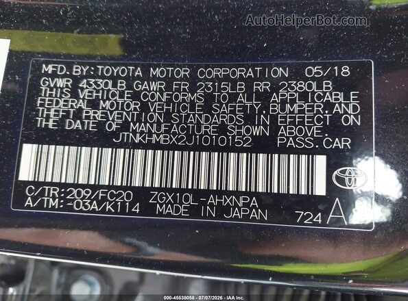 JTNKHMBX2J1010152 2018 TOYOTA C-HR Black Engine compartment view