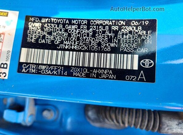 JTNKHMBX2K1051768 2019 TOYOTA C-HR Blue Widok komory silnika
