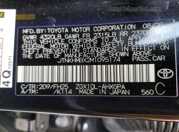 JTNKHMBX2M1095174 2021 TOYOTA C-HR Black Widok naklejki z numerem VIN