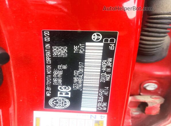 JTNKHMBX4L1081517 2020 TOYOTA C-HR Red Շարժիչի բաժամունքի տեսք