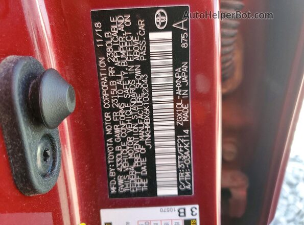JTNKHMBX6K1032043 2019 TOYOTA C-HR Red Widok wnętrza 360 stopni