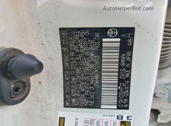 JTNKHMBX7K1018703 2019 TOYOTA C-HR White Widok wnętrza 360 stopni