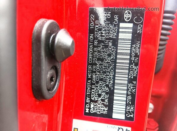 JTNKHMBX7N1135637 2022 TOYOTA C-HR Красный Вид наклейки с VIN-кодом