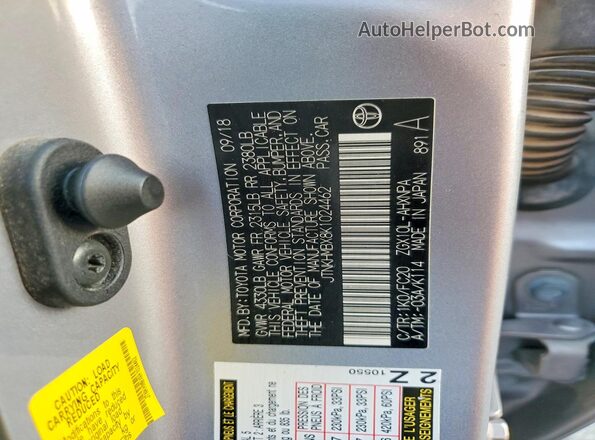 JTNKHMBX8K1024462 2019 TOYOTA C-HR Серебряный Вид наклейки с VIN-кодом