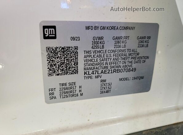 KL47LAE21RB070849 2024 BUICK OTHER Белый Вид наклейки с VIN-кодом