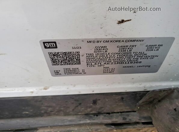 KL47LAE21RB119368 2024 BUICK OTHER White VIN კოდის სტიკერის ხედი