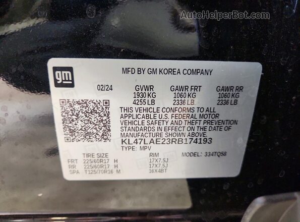 KL47LAE23RB174193 2024 BUICK OTHER Black Vista de la etiqueta del VIN