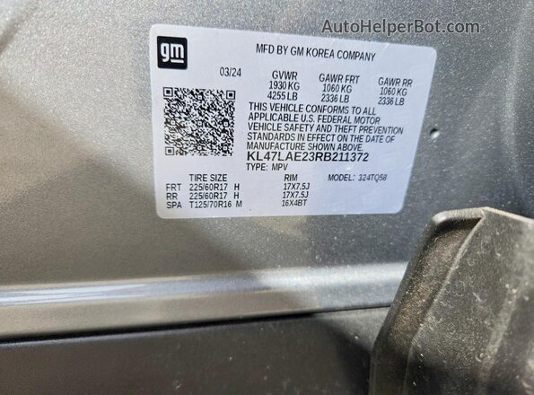 KL47LAE23RB211372 2024 BUICK OTHER Gray Вид наклейки з VIN-кодом