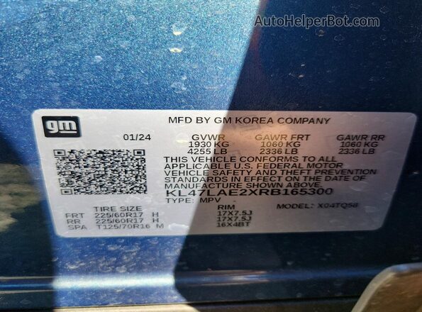 KL47LAE2XRB165300 2024 BUICK OTHER Blue Vista de la etiqueta del VIN