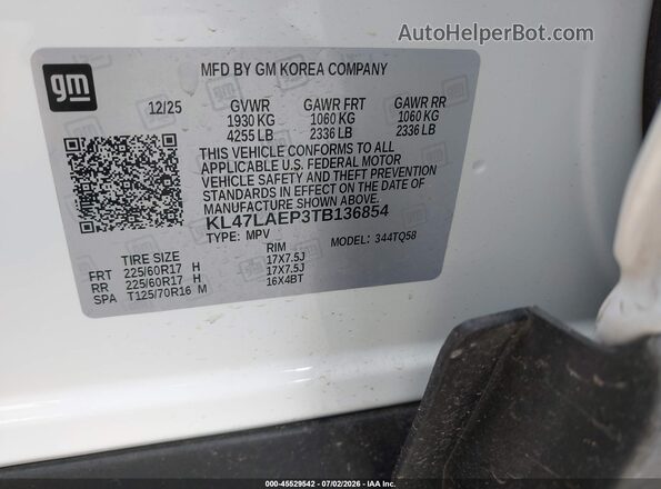 KL47LAEP3TB136854 2026 BUICK OTHER White Vista del compartimento del motor