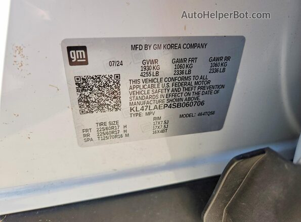 KL47LAEP4SB060706 2025 BUICK OTHER Белый Вид наклейки с VIN-кодом