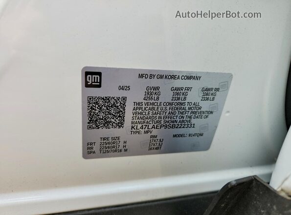KL47LAEP9SB222331 2025 BUICK OTHER White VIN sticker view